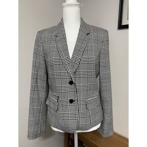 Calvin Klein Blazer Jacket 10 Black White office Business Suit Chic Lined Career